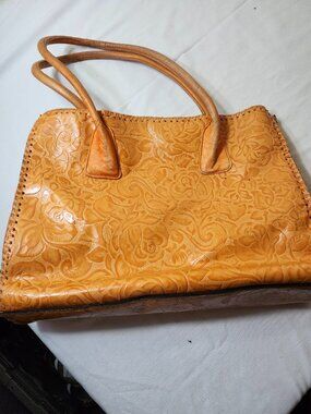 Juan Antonio Floral Embossed Saddle Tan Large Handbag
